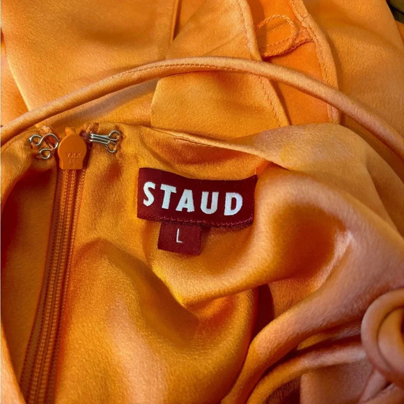 Staud Silky Orange Tangerine Cowl Neck Tie Up Back Mini Dress - Picture 5 of 7